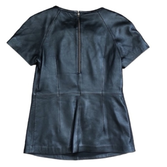 Banana Republic Pleated Leather Short Sleeve Top Western Rock Grunge Black Large - Picture 3 of 16